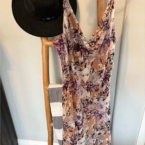 Forever 21 Floral Cowl Neck Dress in Purple and Cream